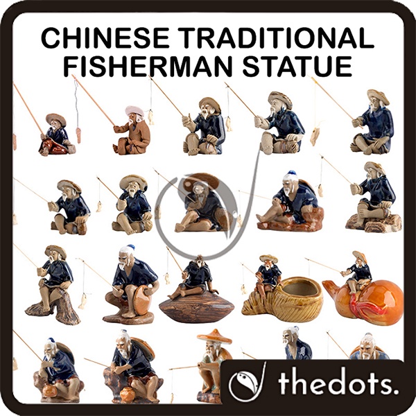 THEDOTS Chinese Traditional Fisherman Porcelain Statue Ceramic Figurine Bonsai Aquarium Mountain Home Decoration