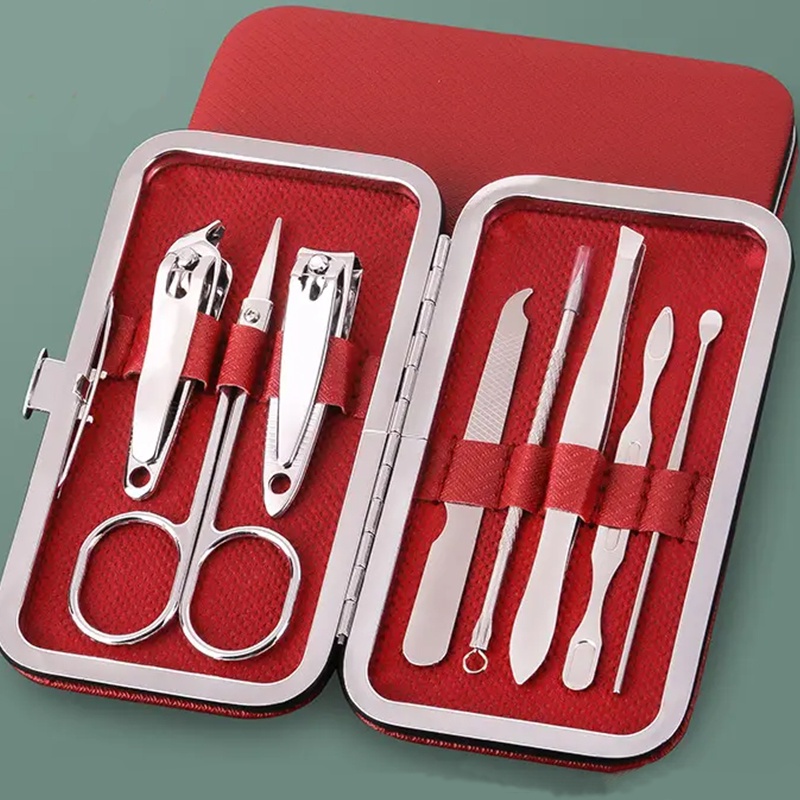 8 In 1 Leather Case Manicure Pedicure Tool Set Personal Nail Clipper Cutter Grooming Kit Portable Travel Beauty Tools