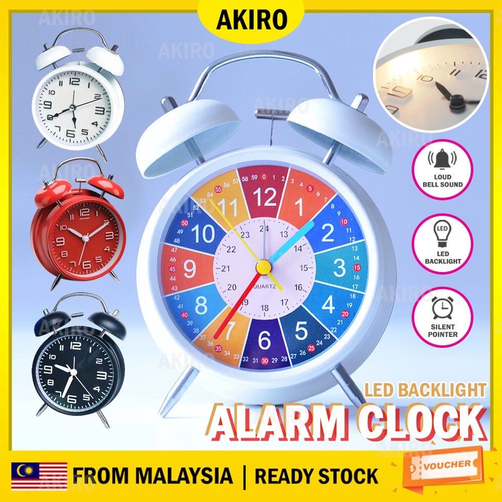 AKIRO Vintage Steel Alarm Clock Heavy Sleepers Loud Alarm Clock Backlight Twin Bell Alarm Clock Jam Loceng 闹钟