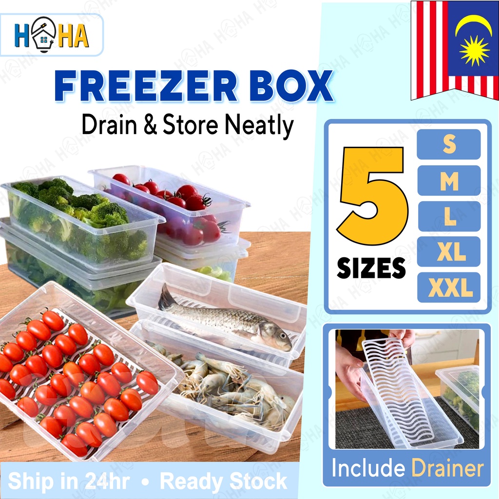 Freezer Storage Box Kitchen Rectangle Refrigerator Fridge Organizer Drain Container Bekas Lauk Peti Sejuk 沥水保鲜冰箱冷冻收纳盒