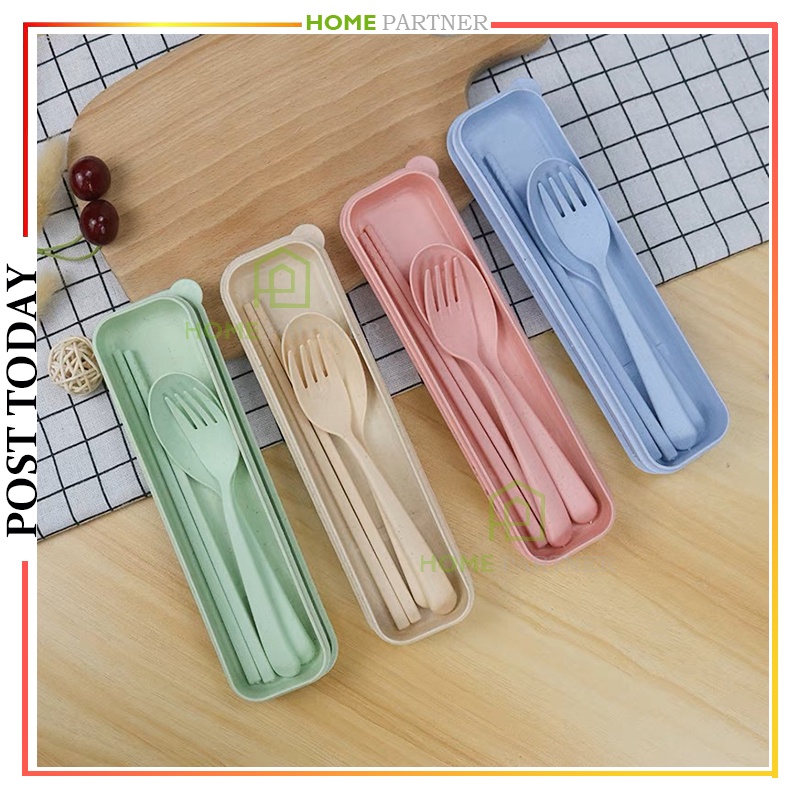 Cutlery Set Wheat Straw Portable Spoon Folk Chopstick Portable Cutlery Set Wedding Gift Door Gift