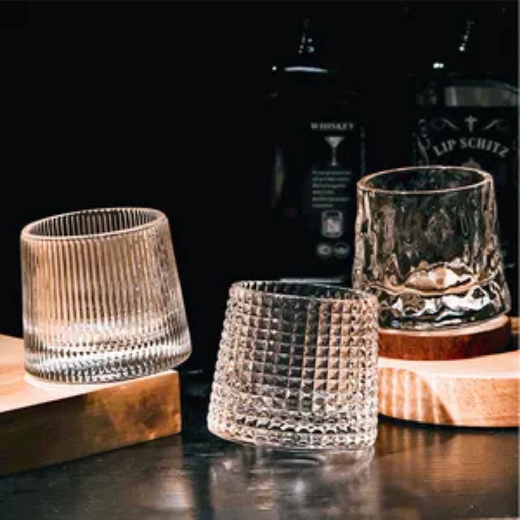 BSU Rotating Whiskey Glasses Spin Diamond Rotating Tumbler Glass Bar Cup Foreign Wine Water Cup Crystal Glasses Vertical