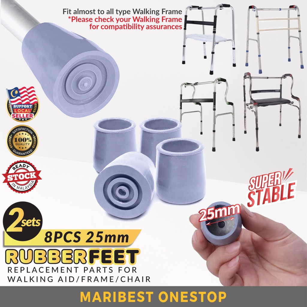 8PCS 25mm Rubber Feet Replacement Parts for Elderly Walker Walking Aid Frame Tongkat Empat Kaki Crutches Rubber Leg Tip