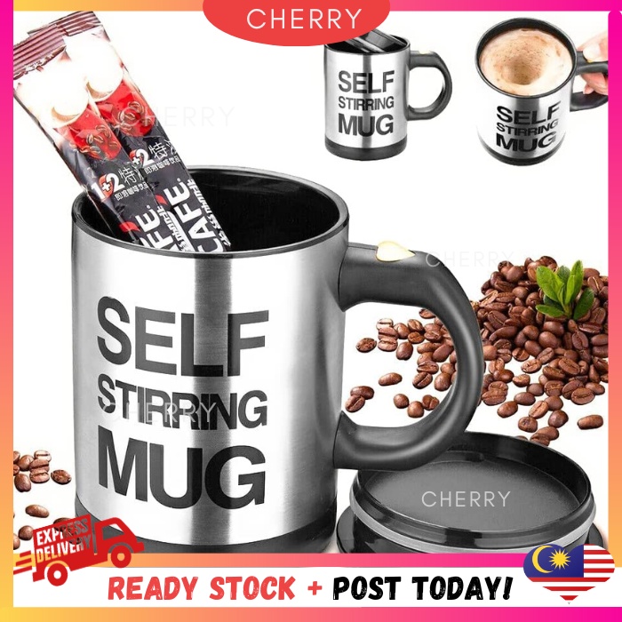 CHERRY Self Stirring Mug Coffee Automatic Cup Stainless Steel Coffee Mixing Mug Cawan Kacau Automatik Cawan Kopi Auto