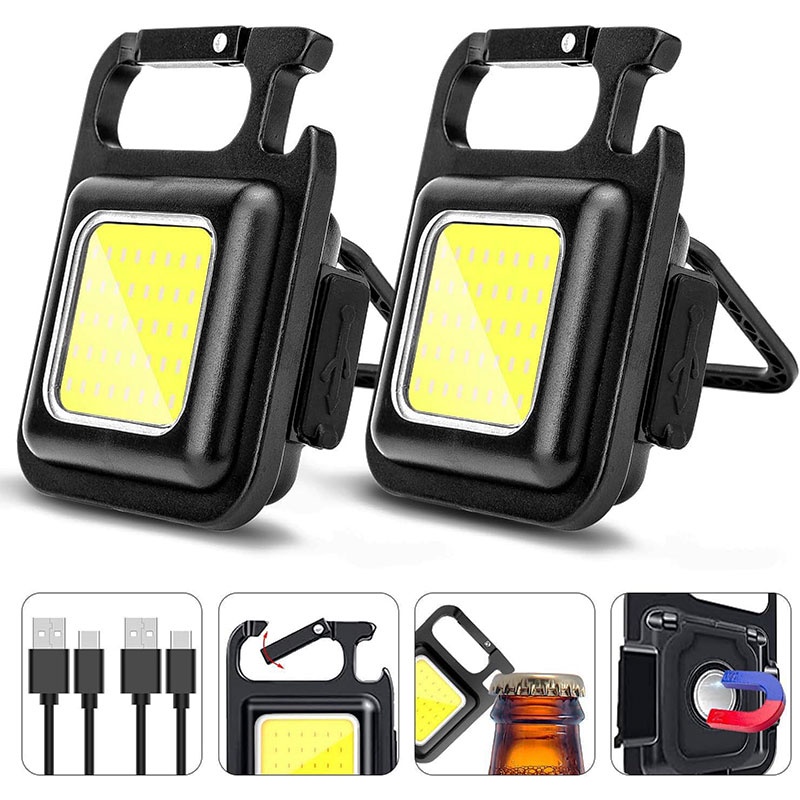 Mini Keychain COB Flashlight Hangable Backpack LED Torch Light Magnetic Back Work Lights Camping Hiking Emergency Lamp