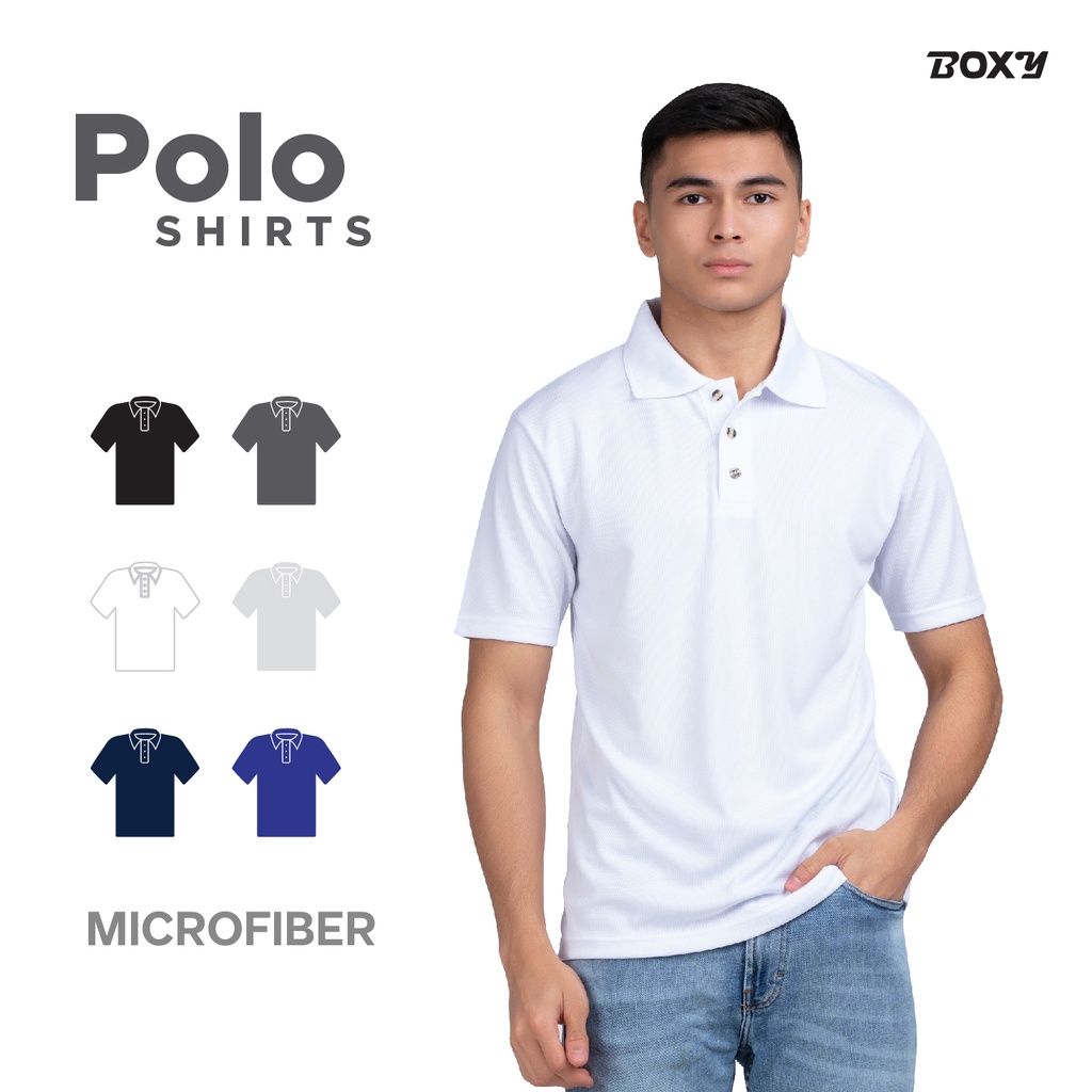 BOXY Unisex Microfiber Plain Black/Dark Grey/White/Light Grey/Navy Blue/Royal Blue XS-3XL Polo T-Shirt | Baju Berkolar