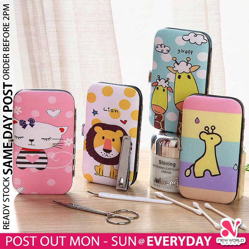 《 》Cute Cartoon Case 7 in 1 Pedicure Manicure Tool Set Nail Clipper Grooming Kit Beauty Tools Pengetip Kuku