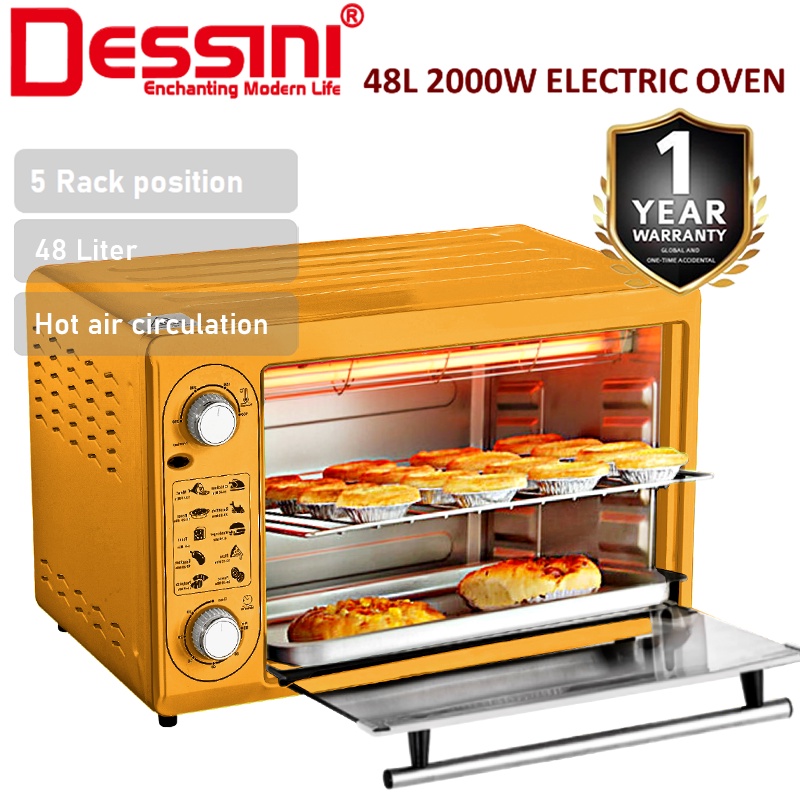 DESSINI ITALY 48L Electric Oven Convection Hot Air Fryer Toaster Timer Oil Free Roaster Breakfast Machine / Ketuhar