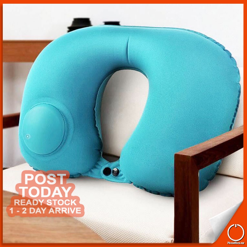 Inflatable Travel Pillow Press Type U-Shaped Neck Rest Portable Outdoor Self Pump Cushion Batal Leher 旅行枕头