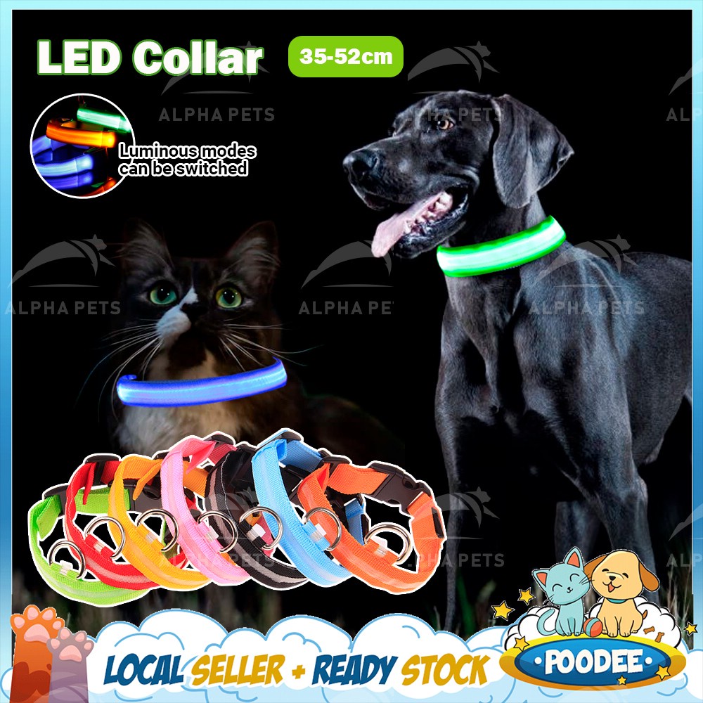 POODEE 3 MODE LED Small Soft Fabric Pet Cat Dog Collar Night Safety Flashing Glow Luminous Necklaces Strap Rantai Kucing