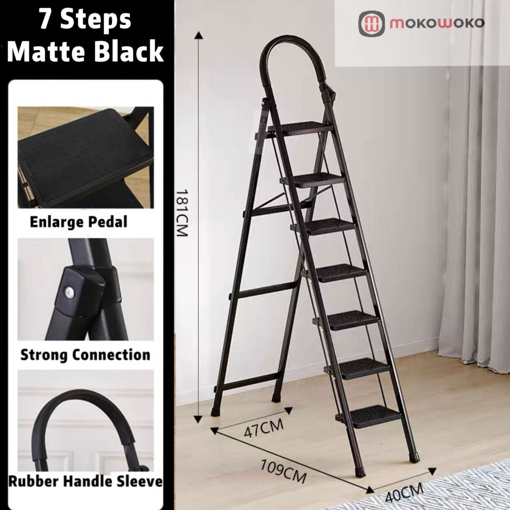 Shopping Black Folding Ladder 4 / 5 / 6 / 7 Steps Foldable Household Strong Hold Steel Moving Move Rumah Lipat Tangga