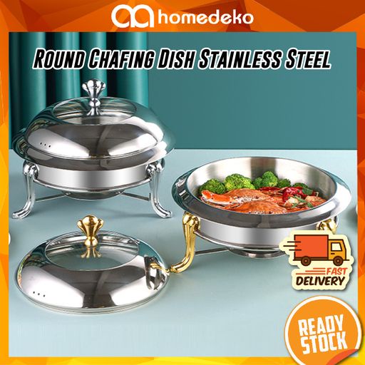 18cm/24cm/28cm Round Chafing Dish Stainless Steel With Gold Leg Mini Buffet Katering Jamuan Food Warmer Set