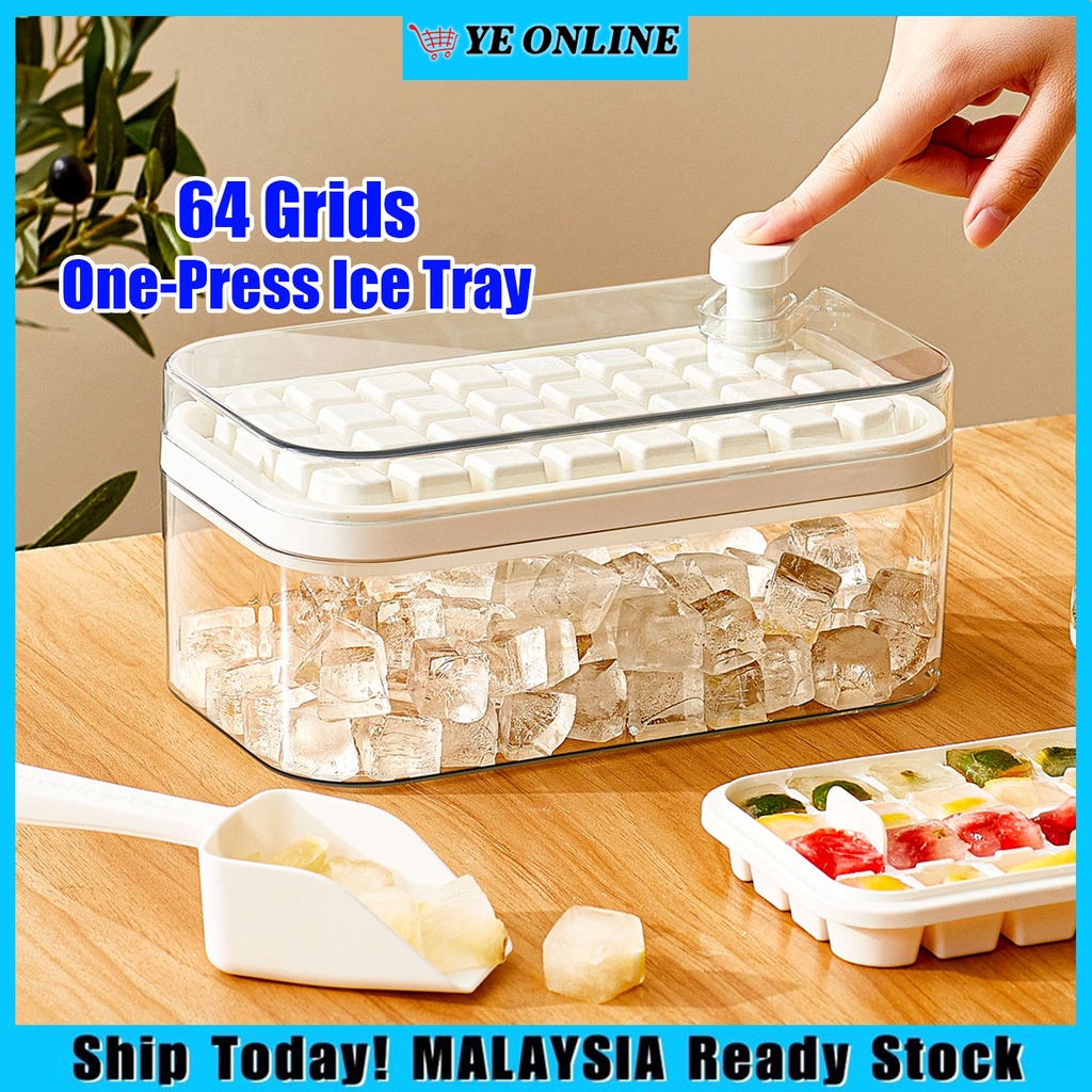 64 Grids Double Layer One Press  Release Ice Tray Mold Ice Cube Maker Deicing Baby Food Storage Food Grade 两层妙咔一键出冰冰盒