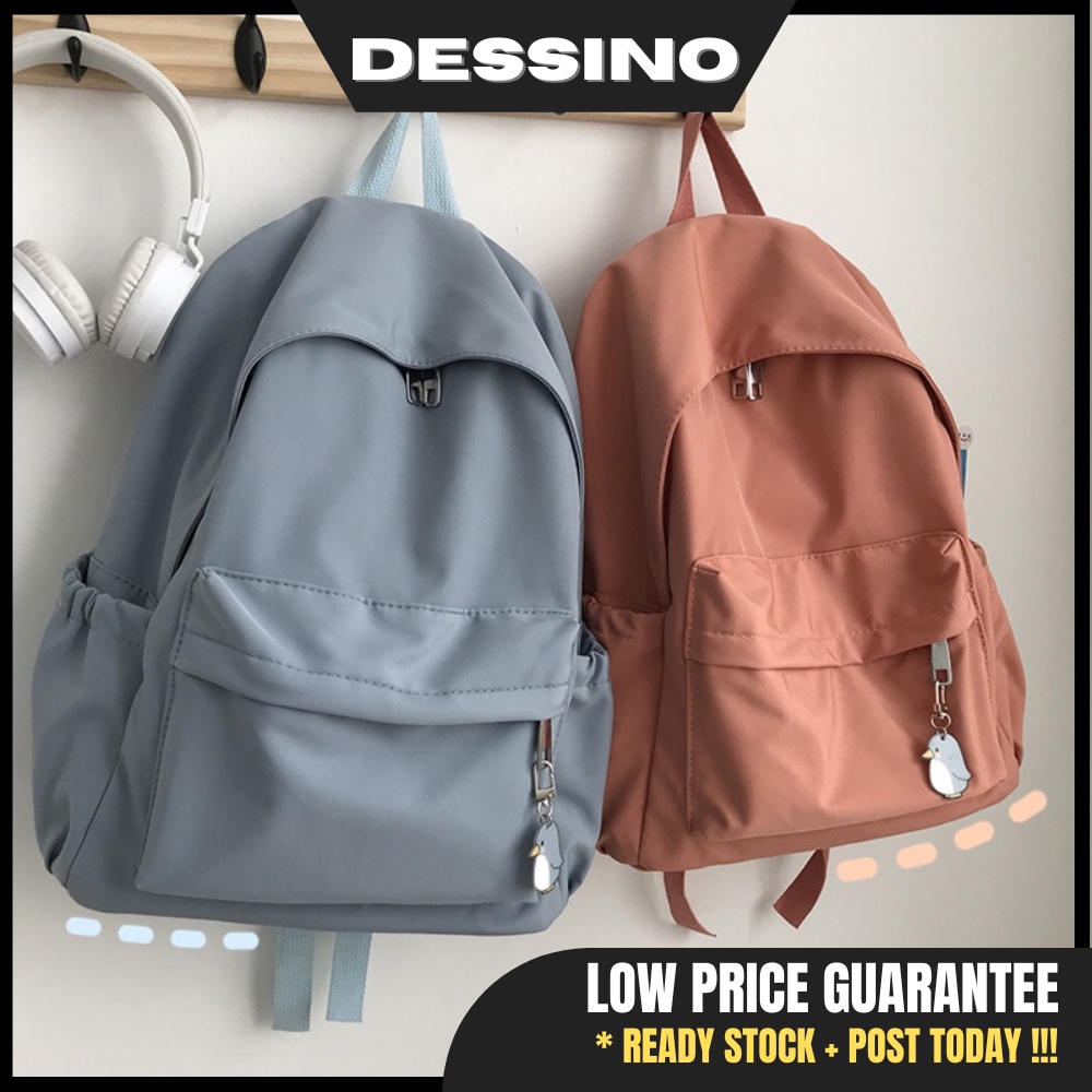 DESSINO Korean School Bag Cotton Canvas style no print student backpack Bag Sekolah Backpacks Beg Sekolah Wanita