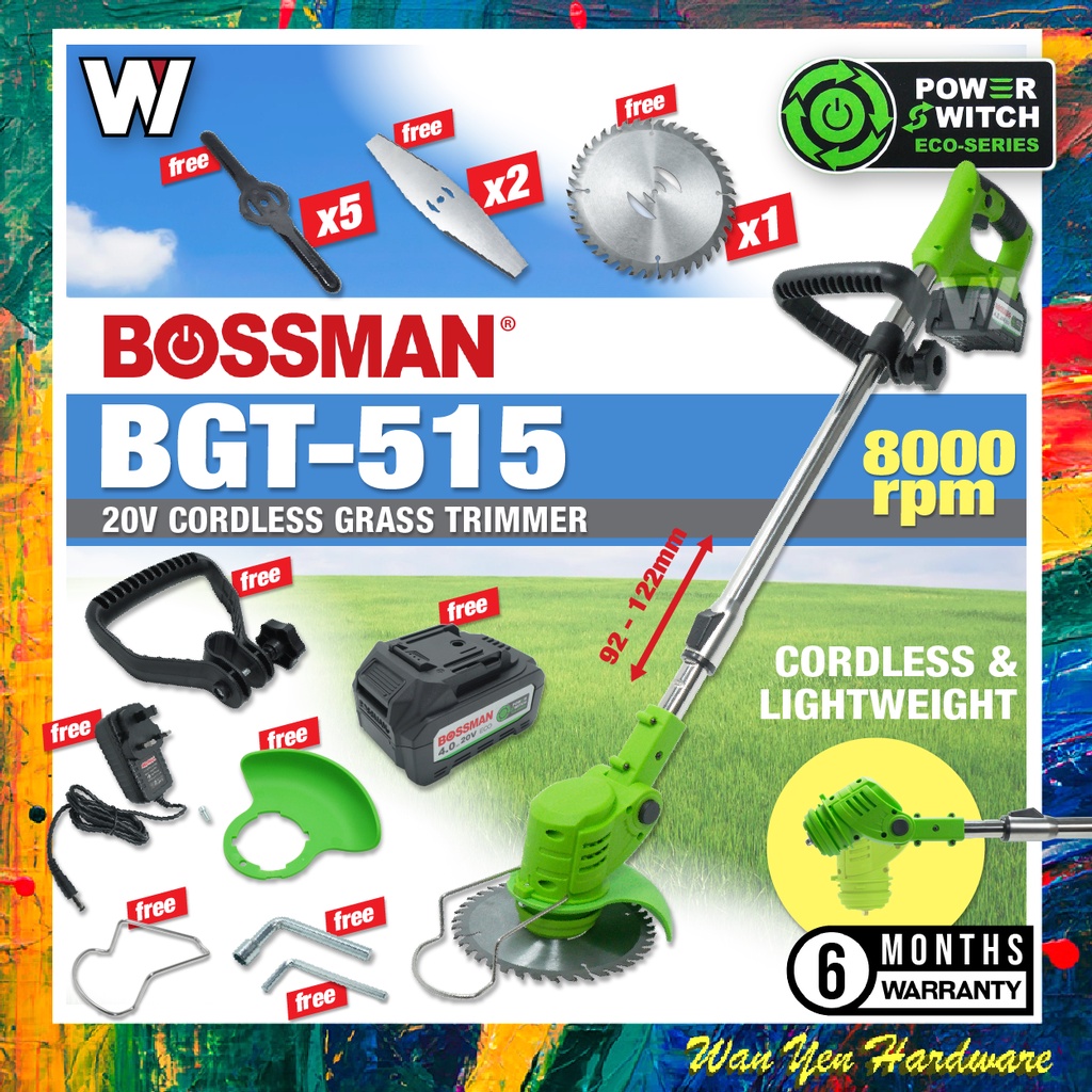 BOSSMAN BGT515 Cordless Grass Trimmer / Mesin potong rumput bateri / Mesin rumput bateri BGT 515