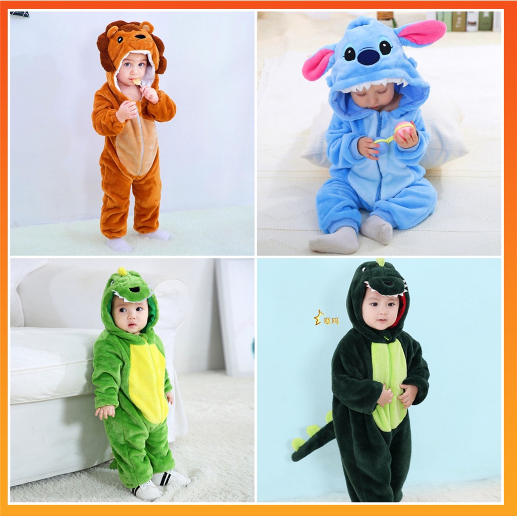 Newborn Baby Clothes Boys Girls Hooded Jumpsuit Kigurumi Cartoon Animal Stitch Cow Lion Tiger Panda Rabbit Unicorn Tights Set