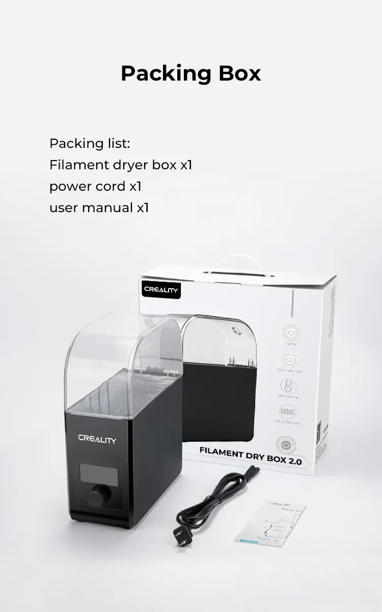 Creality filament dryer box 2.0, spool holder, filament storage box dryer, user friendly fdm filament dry box