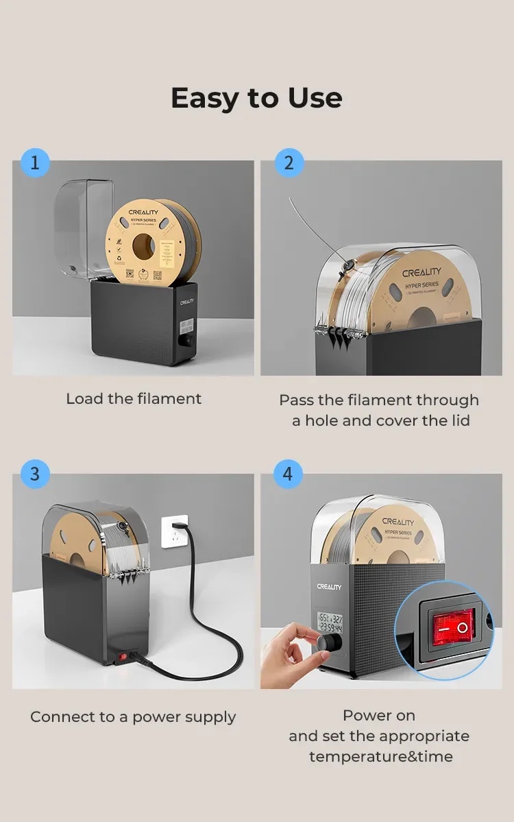 Creality filament dryer box 2.0, spool holder, filament storage box dryer, user friendly fdm filament dry box