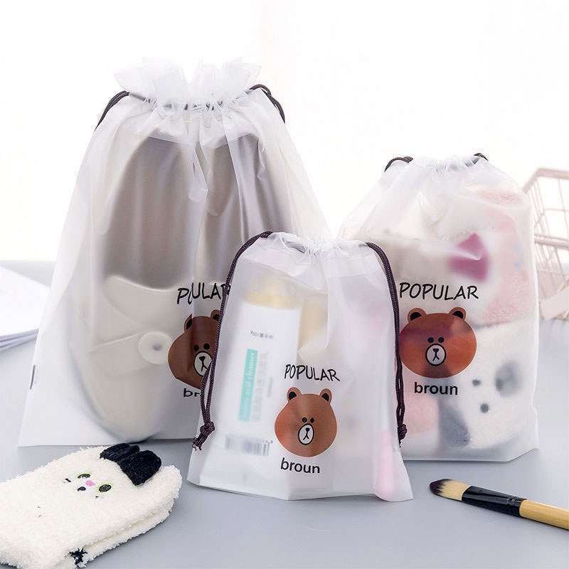 Cute Brown Bear Drawstring Storage Bag Waterproof Bag Clothes Storage Shoe Storage Clothes Organizer Storage Cabinets