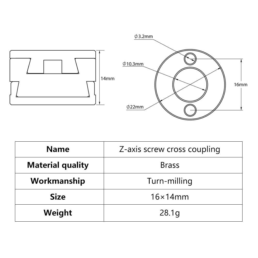 Oldham coupling for 3d printer ender 5 plus ender 3 t8 z-axis lead screw brass coupling