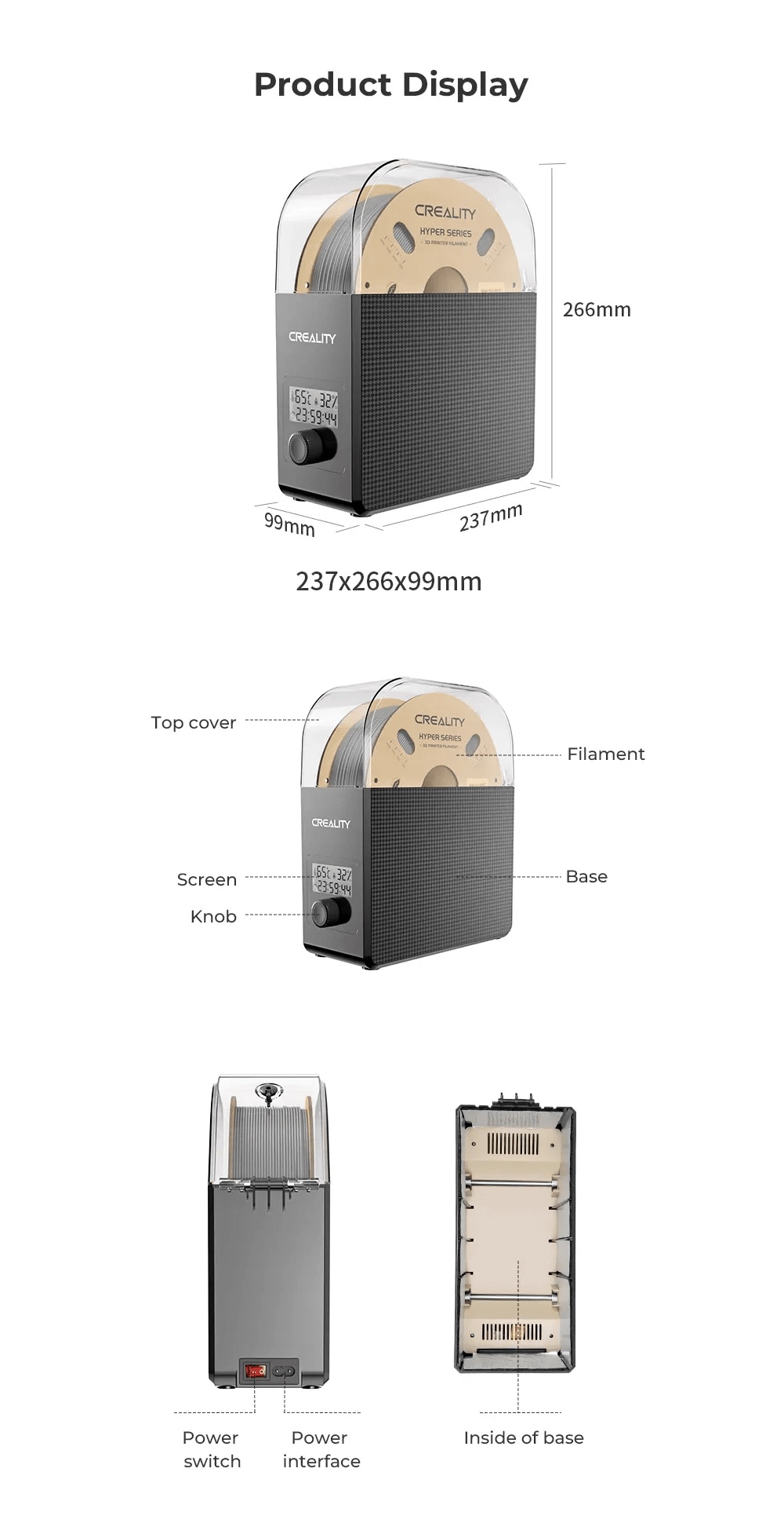 Creality filament dryer box 2.0, spool holder, filament storage box dryer, user friendly fdm filament dry box