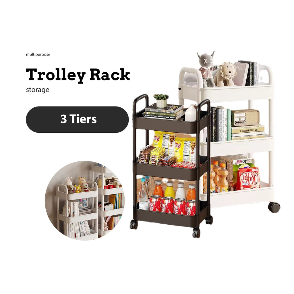 Alatstar 72cm 3 Tier Layer Trolley Rack Kitchen Storage Dapur Book Buku Kids Movable Troli Rak Wheels