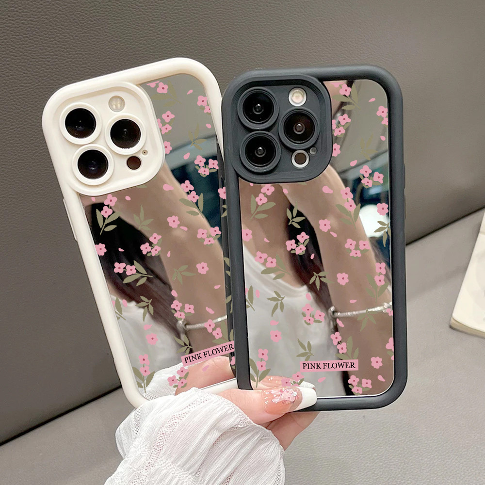 For OPPO Reno 6z 7z 8z 8T 5G 6 7 8 Pro Casing fashion Pink Flowers Case Luxury Make Up Mirror soft Cover