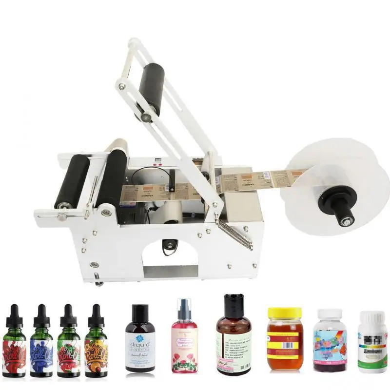 Round Bottle Labelling Machine Semi Auto Labeler Plastic Can Wine Eliquid Medicine Glass Bottles Paper Label Sticker Lab