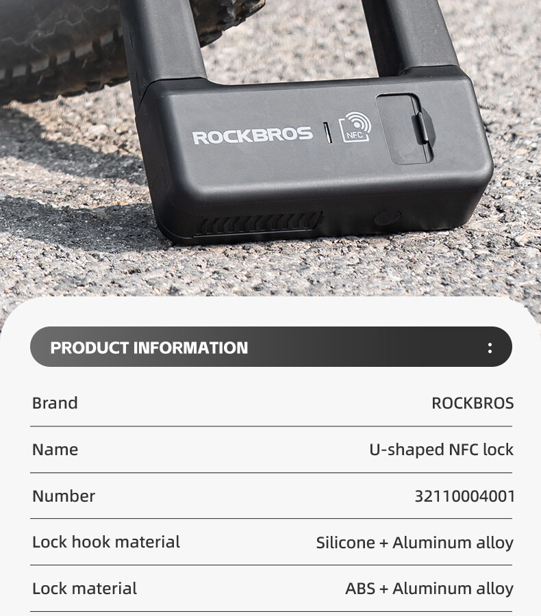 ROCKBROS Antivol Vélo en U, Cadenas Portable avec Support 2 Clés, Anti-vol Haute Sécurité pour VTT Vélo de Course Scooter Électrique Moto, Noir