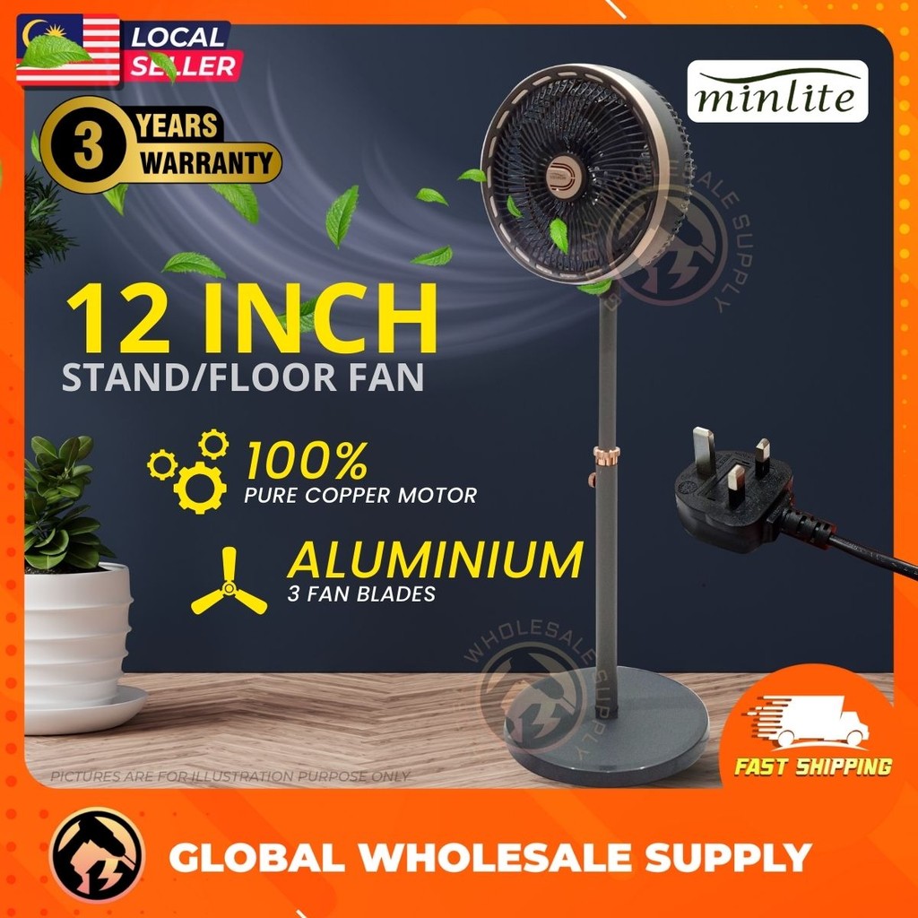 MINLITE 12" Stand/Floor Fan Kipas Berdiri Kipas Meja Table Fan Turbo circulation fan Fan Strong Wind Electric Fan 空气循环扇