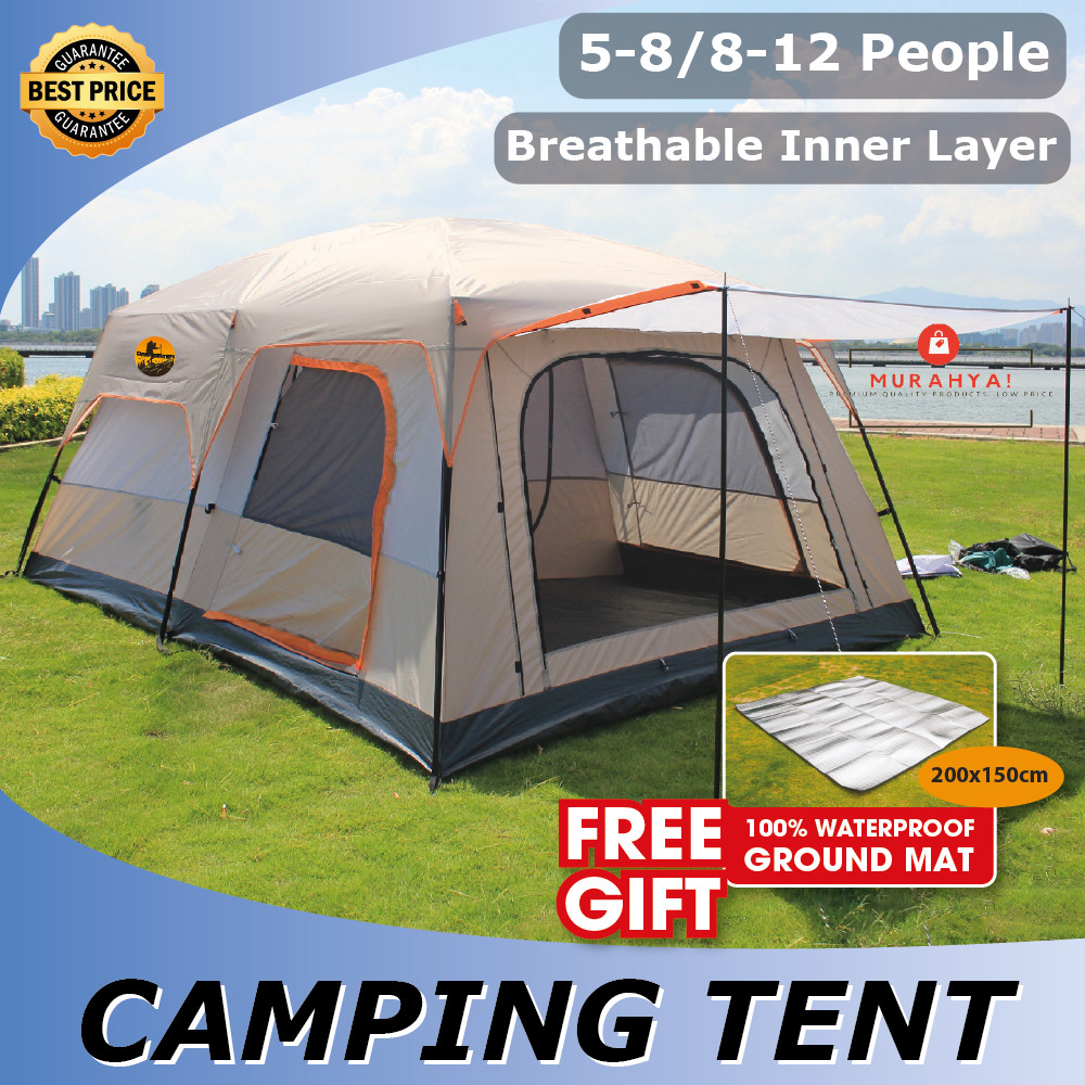 Khemah camping tent besar waterproof Kemah murah Outdoor family large 5 8 12 persons 2 rooms Double layer large tent