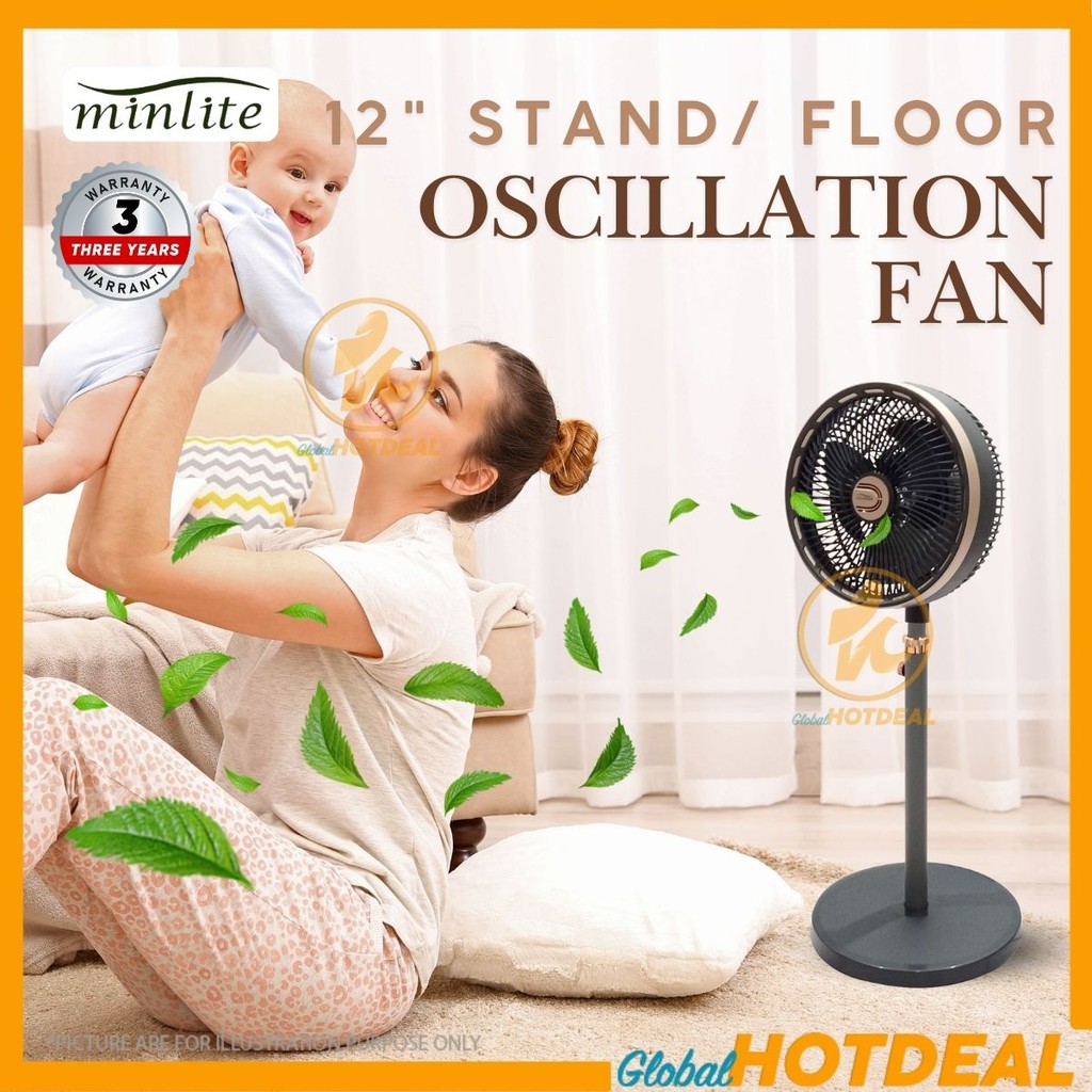 MINLITE 12" Stand/Floor Fan Kipas Berdiri Kipas Meja Table Fan Turbo circulation fan Fan Strong Wind Electric Fan 空气循环扇