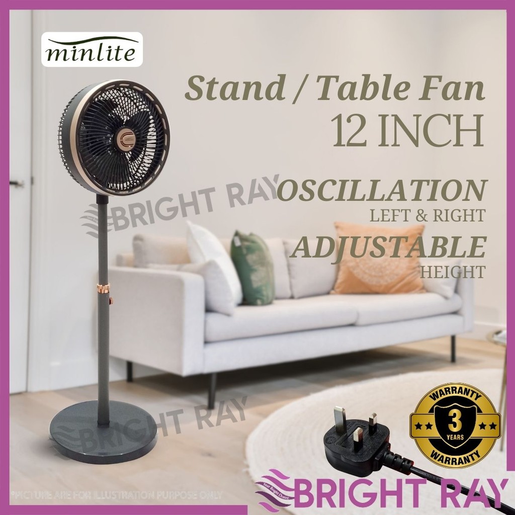 MINLITE 12" Stand/Floor Fan Kipas Berdiri Kipas Meja Table Fan Turbo circulation fan Fan Strong Wind Electric Fan 空气循环扇