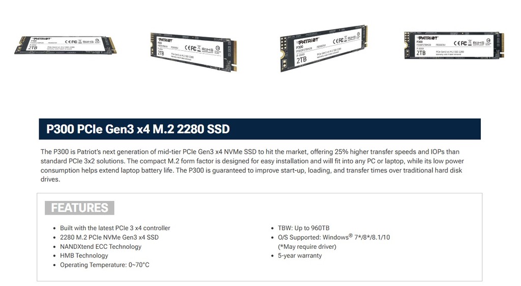 Patriot P300 P400 Lite P400 SSD NVMe Gen3 Gen4 128GB 256GB 512GB 1TB ...