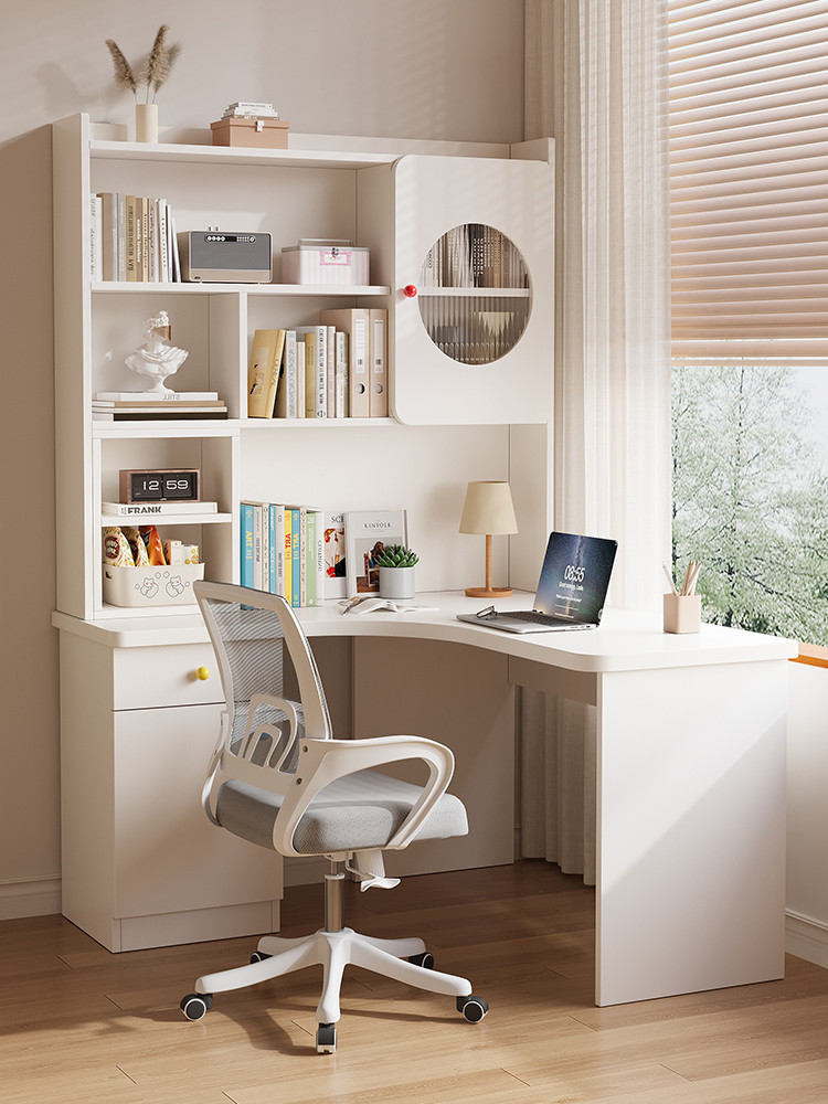 Integrated JY Corner Computer Bookshelf Desk Desk Cream Style Solid Wood Multifunctional Office Desk Home Children's Study Desk JY