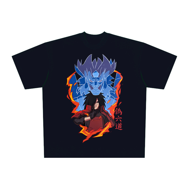 2025 Black T Shirt Naruto Anime Character Design Blue - Red Aura Text Naruto - Themed Merchandise