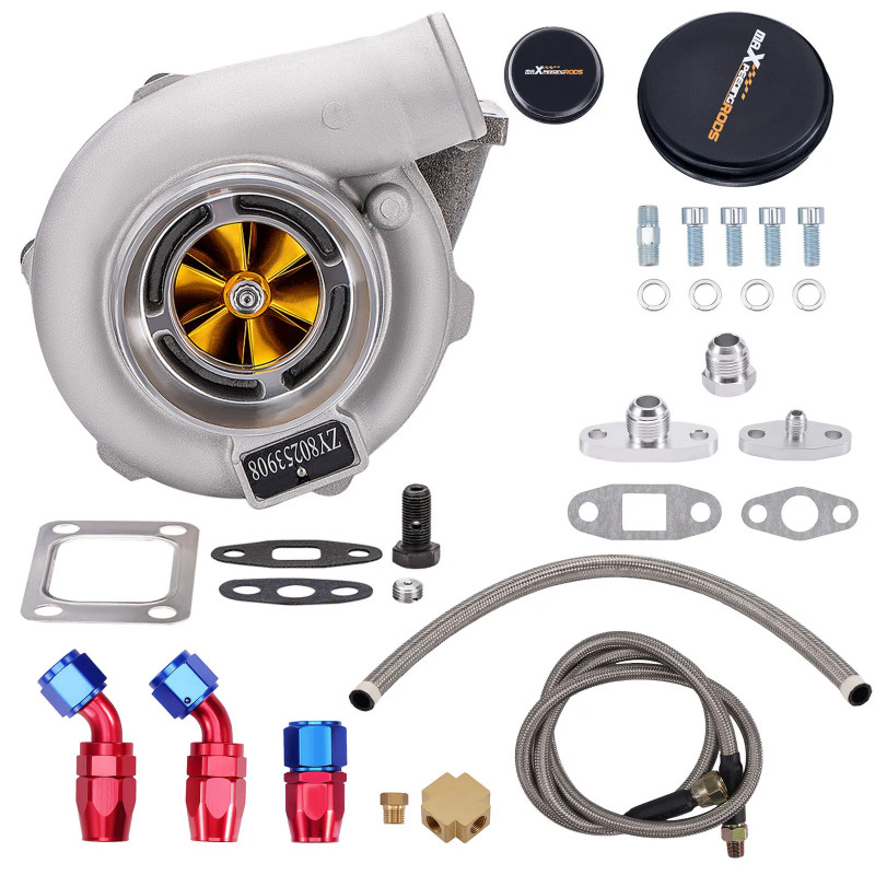 GT3076 GT3037 GT30 Billet Turbo 4-BOLT Flange 500HP + Oil In & Return Line kit