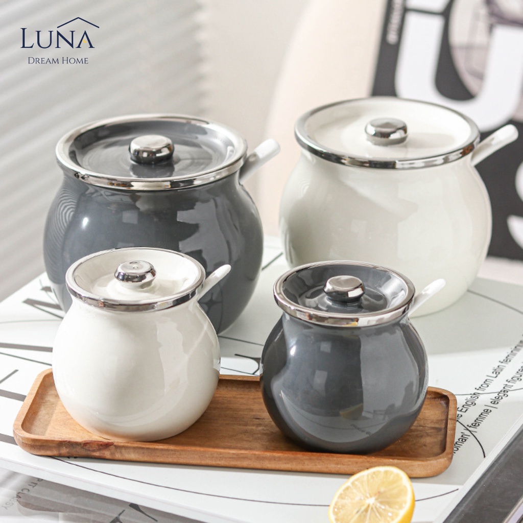 LUNA [Dolly Spice Jar]CNY Ins Minimalist Ceramic Spice Container Set Condiment Bottle Seasoning bekas rempah dapur garam