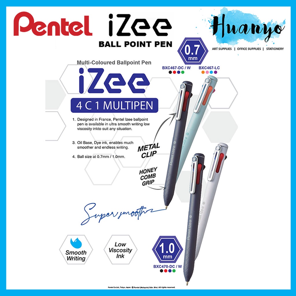 Pentel iZee Multi 4 Colour Ink Retractable Ball Point Pen
