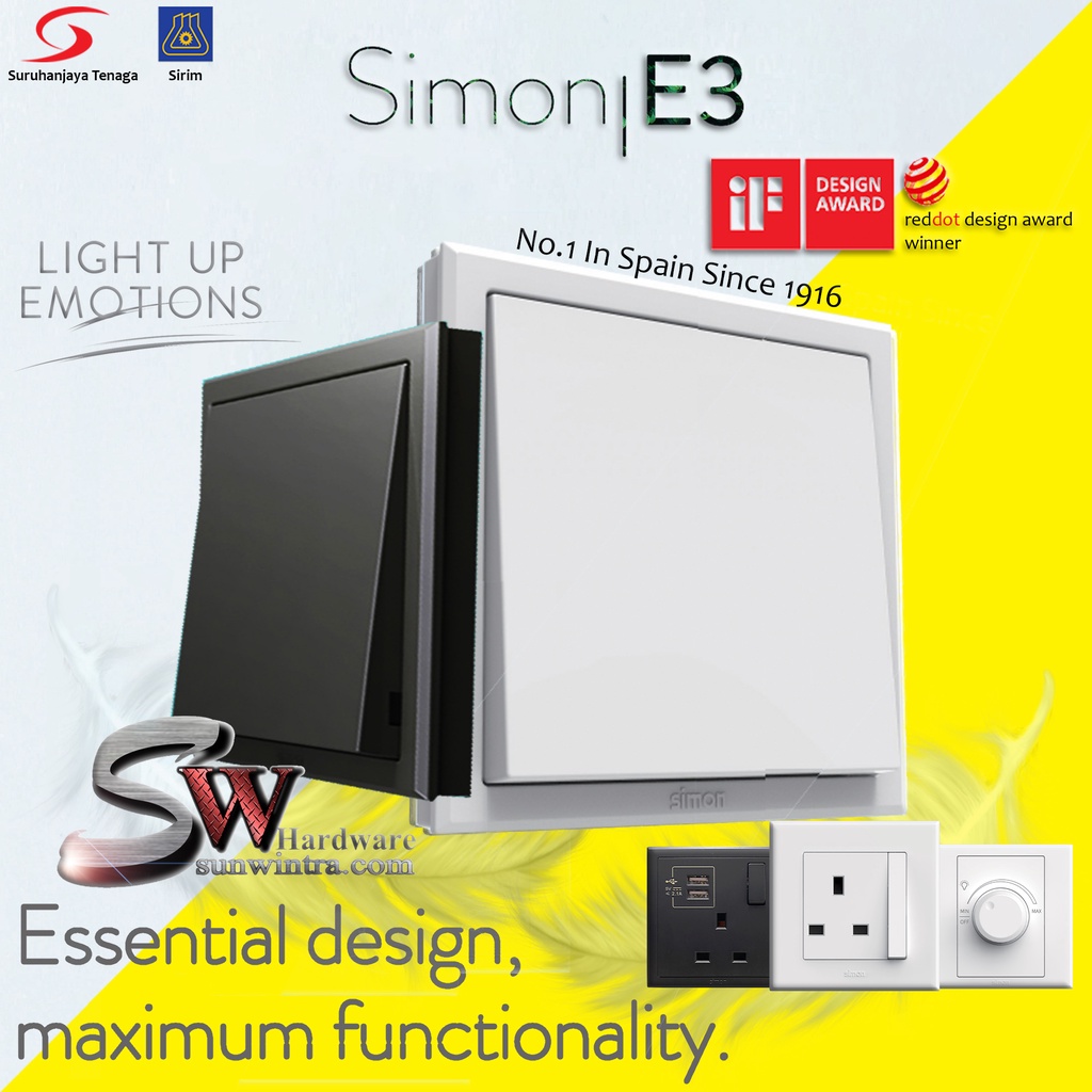 Simon E3 Series Dimmer / Switch / Switches & Socket Outlet White (sirim approved) Discount & Offer Deal Cat6 USB Socket