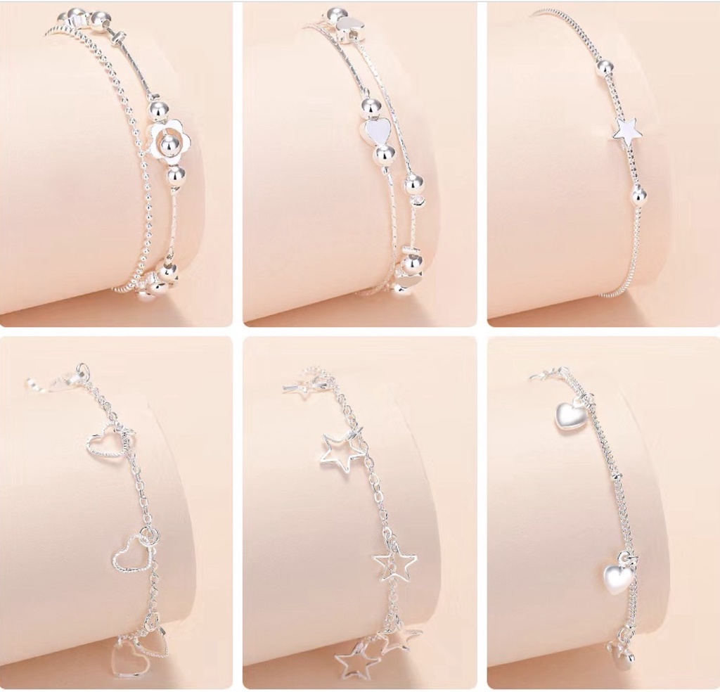 925 Silver Gelang Women Silver Bracelet Charm Multilayer Heart Flower Tassel Bracelets Women Jewelry Accessories Gifts