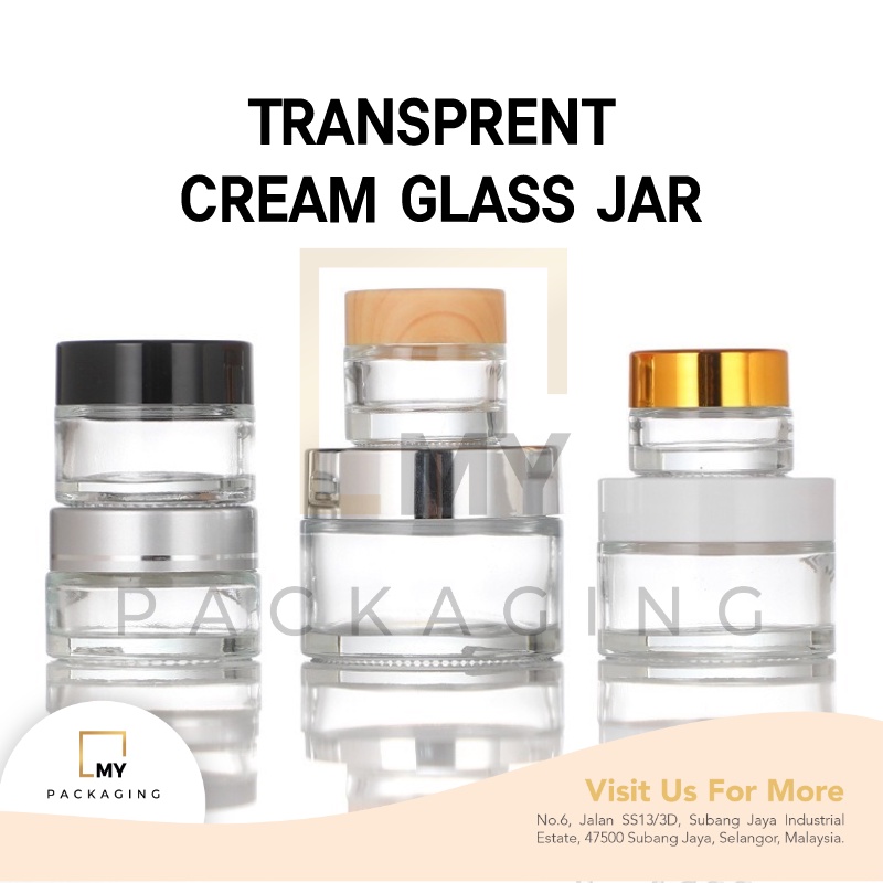 TRANSPARENT GLASS CREAM JAR 5G TO 50G use for Facial Care, Day & Night Cream, Eye Treatment, Lotion and Cream Product