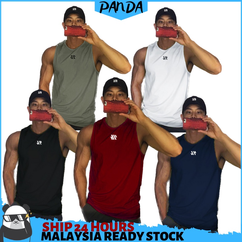 TS25 PANDASHOP Quick Dry Men Singlet Top Sleeveless Singlet Baju Lelaki Elastic Sport Running Fitness Gym Baju
