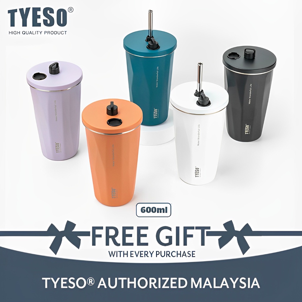 TYESO TS-8848A 600ml Vacuum Insulated Tumbler Keep Cold And Hot With Straw Coffee Mug Water Bottle Thermos Botol Air