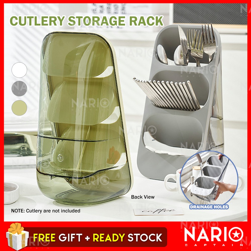 NARIO 3-Layer Kitchen Cutlery Storage Drainer Organzier Chopstick Holder Spoon Fork Container Bekas Kutleri 餐具收纳