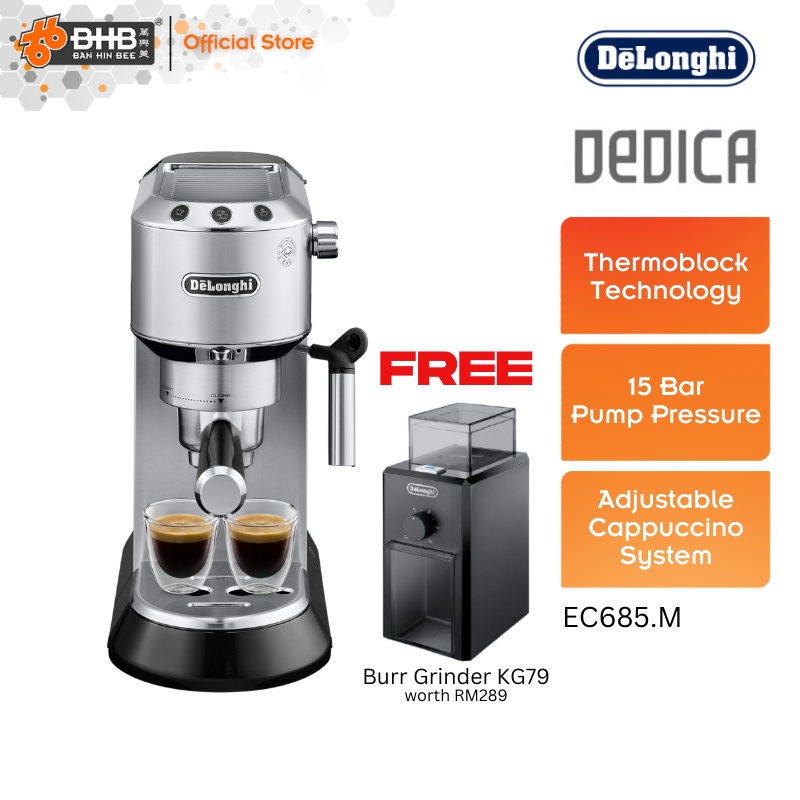 Delonghi EC685.M Dedica Coffee Machine Espresso Maker Matt Silver - EC 685M