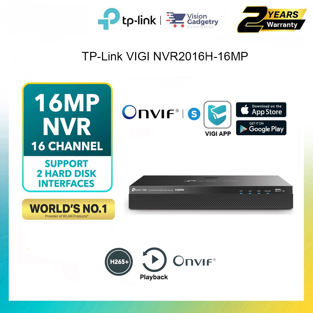 TP-Link VIGI 16 Channel PoE+ Network Video Recorder NVR2016H-16MP