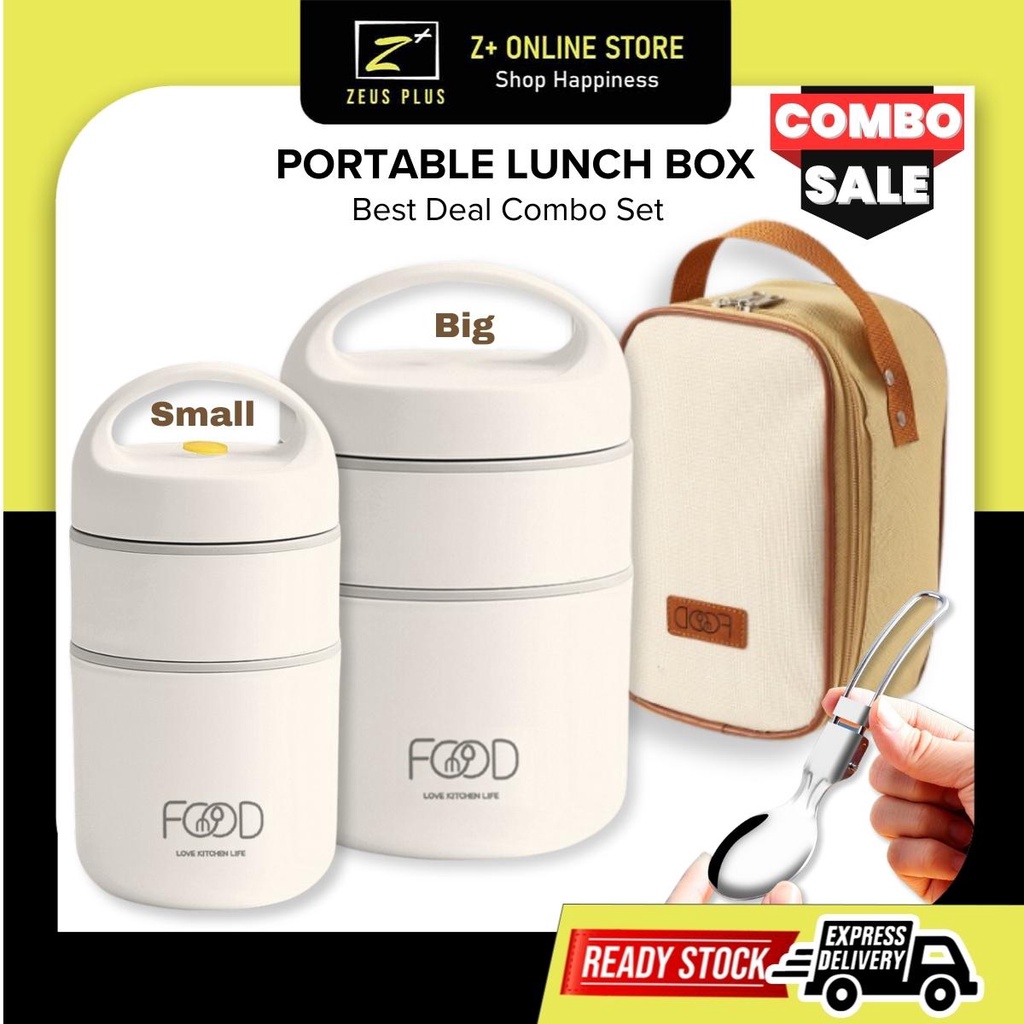 ZPLUS BIG Microwave Portable Lunch Box [Bundle Set Bag & Spoon] Thermos Soup Cup SUS304 Baby Food Storage Food Container