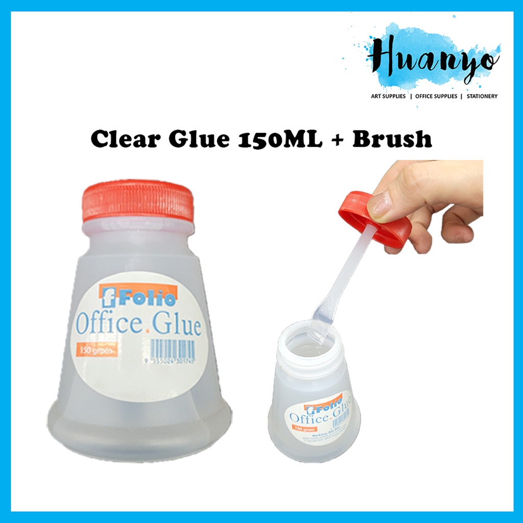 Folio PVA White / Office Clear Glue Bottle - 150 + Brush / 230ML (Suitable for Making Slime)