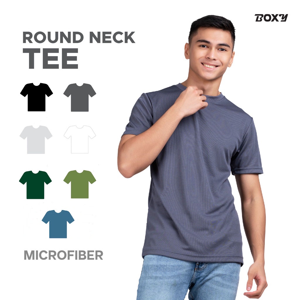 BOXY Unisex Microfiber Round Neck Plain Black/D.Grey/L.Grey/White/Forest Green/Army Green/Teal Blue Short Sleeve T-Shirt